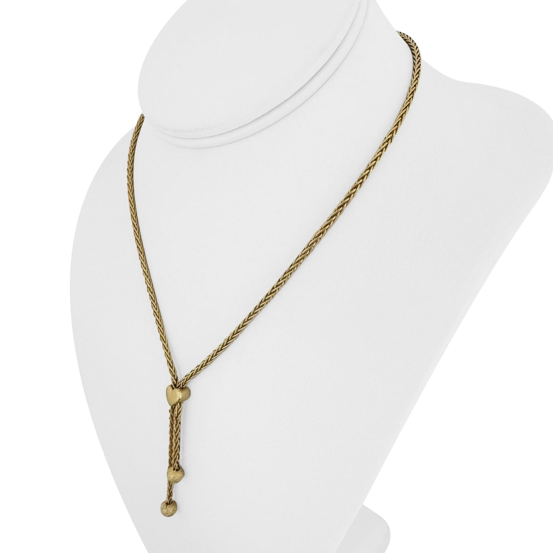 14k Yellow Gold 9.4g Ladies Wheat Link Heart Connector Lariat Necklace Italy 16"