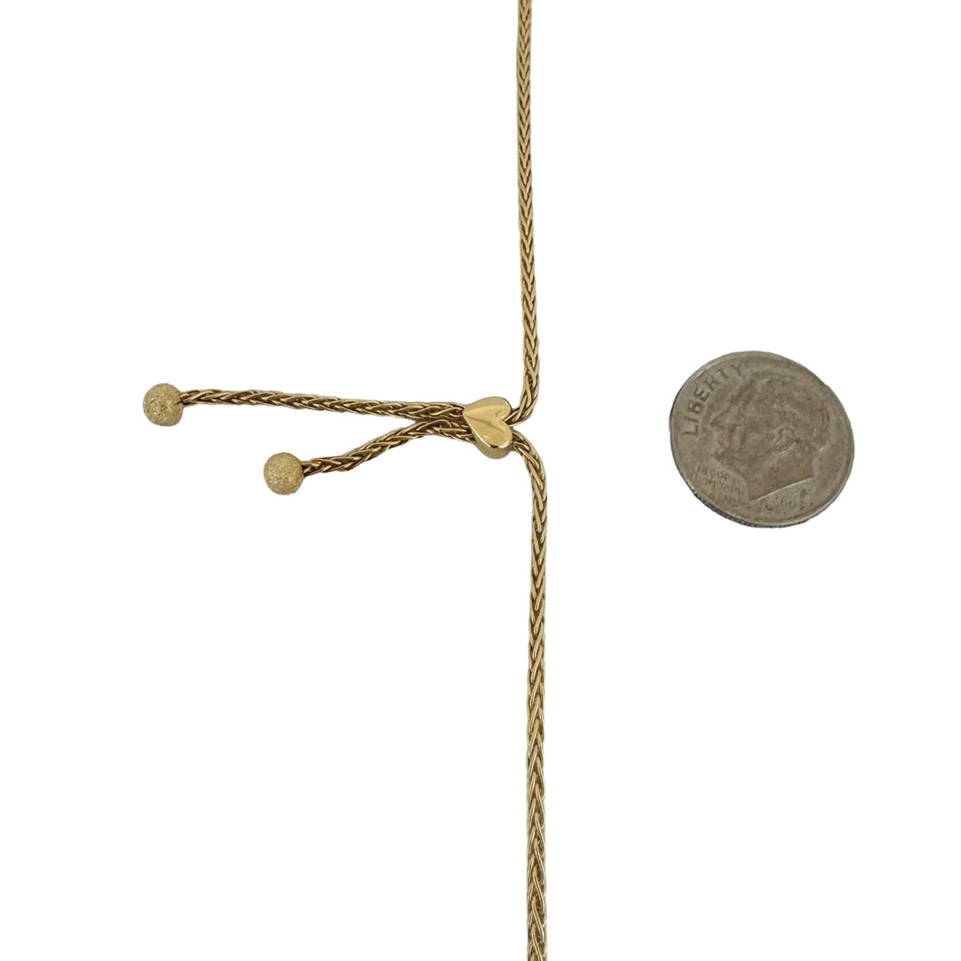 14k Yellow Gold 9.4g Ladies Wheat Link Heart Connector Lariat Necklace Italy 16"