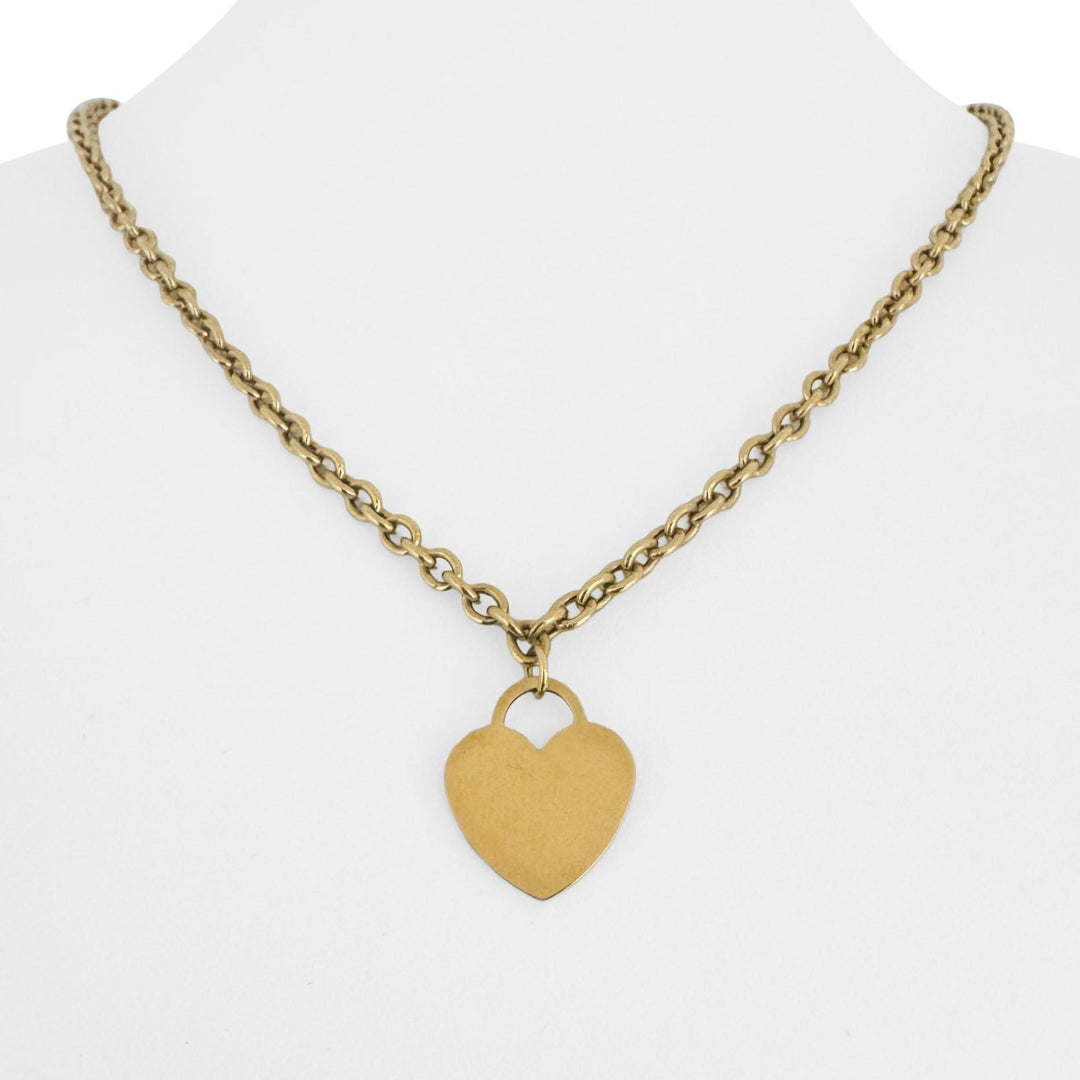 18k Yellow Gold 9.7g Hollow Cable Link Heart Charm Chain Necklace Italy 18"