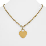 18k Yellow Gold 9.7g Hollow Cable Link Heart Charm Chain Necklace Italy 18"