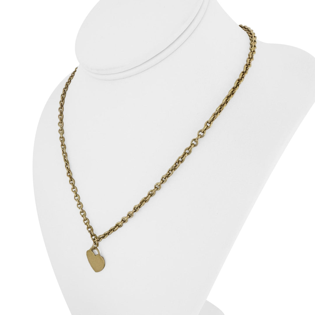 18k Yellow Gold 9.7g Hollow Cable Link Heart Charm Chain Necklace Italy 18"