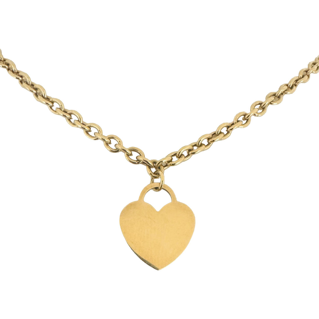 18k Yellow Gold 9.7g Hollow Cable Link Heart Charm Chain Necklace Italy 18"