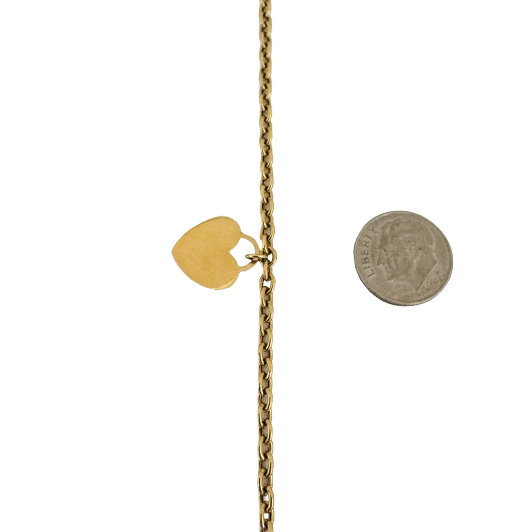 18k Yellow Gold 9.7g Hollow Cable Link Heart Charm Chain Necklace Italy 18"