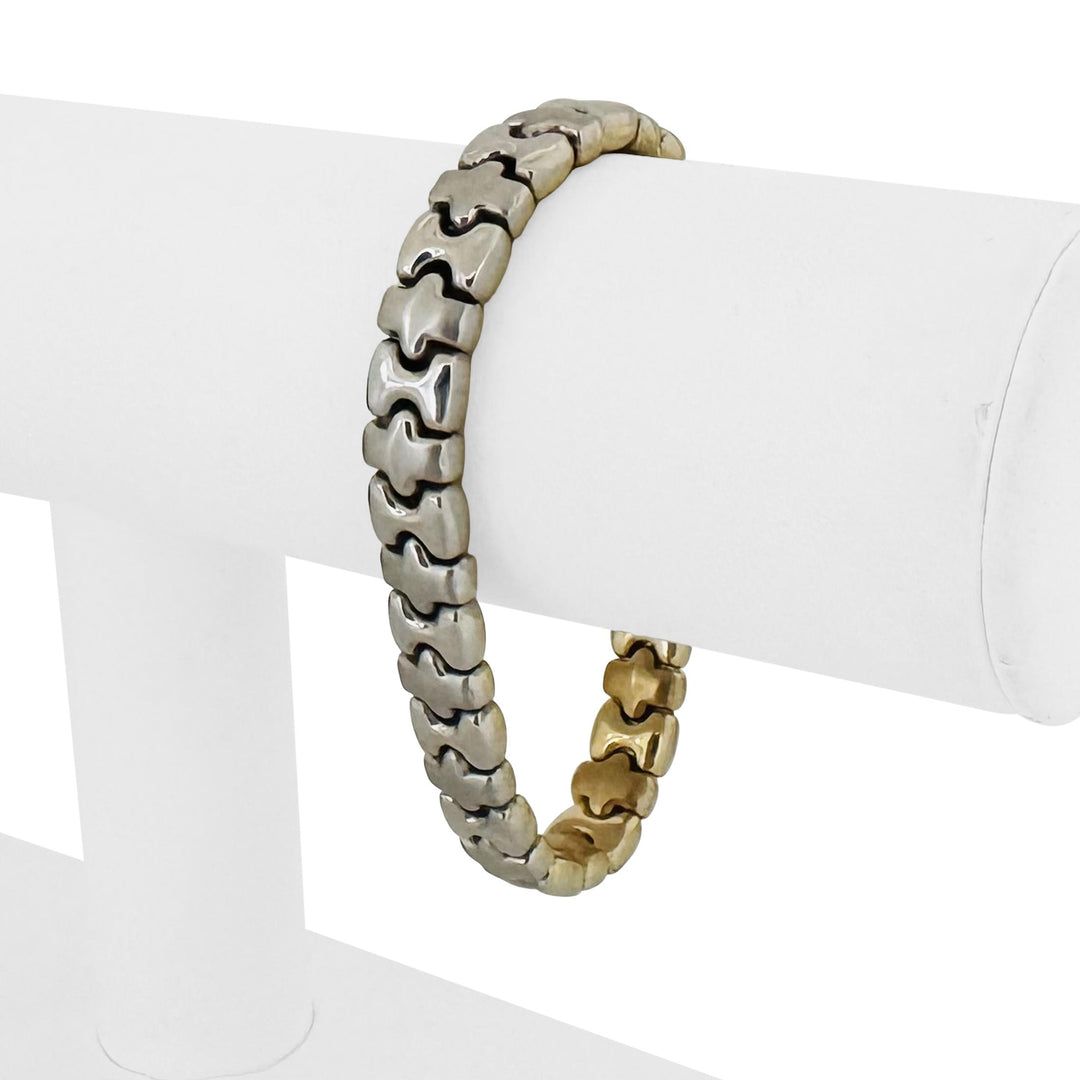14k Yellow and White Gold 16g Reversible Thick Fancy Link Bracelet 7"
