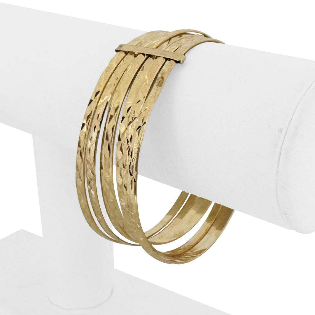 Set of Seven 14k Yellow Gold 33.6g Diamond Cut Connected Bangle Bracelets 7.5"