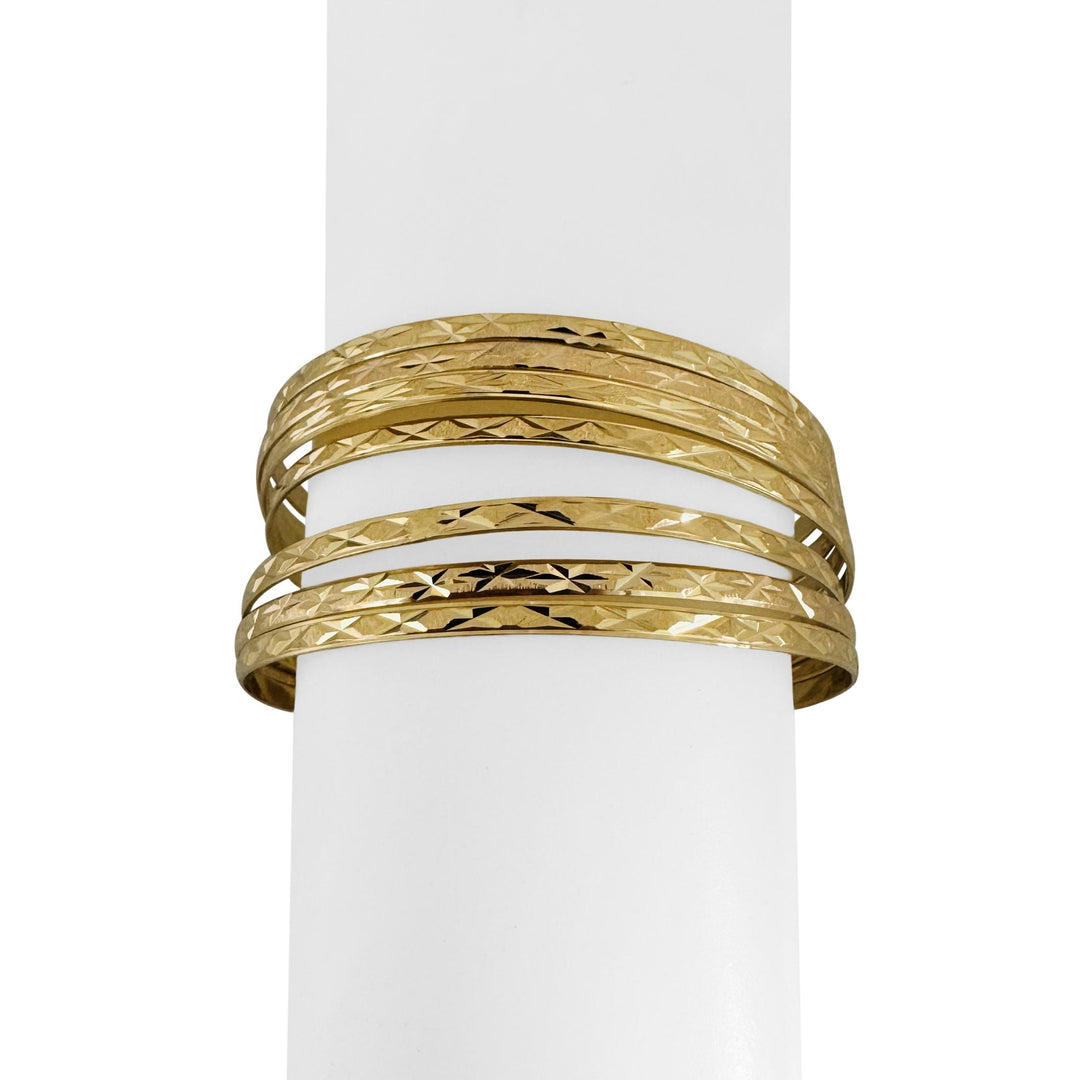 Set of Seven 14k Yellow Gold 33.6g Diamond Cut Connected Bangle Bracelets 7.5"
