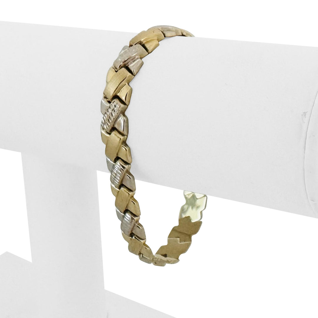 14k Yellow and White Gold 10.3g Ladies 9mm Fancy X Link Bracelet 7"
