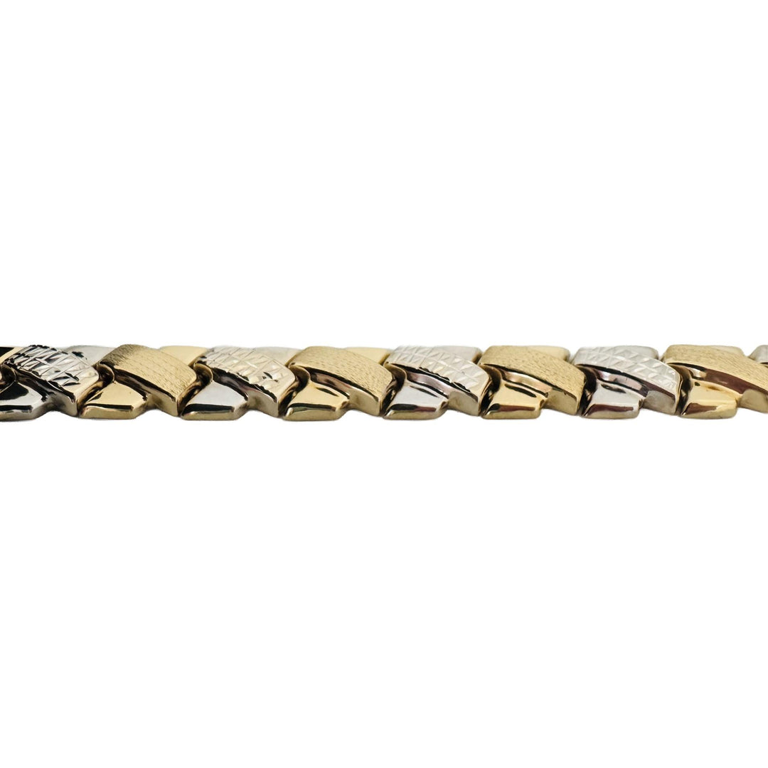 14k Yellow and White Gold 10.3g Ladies 9mm Fancy X Link Bracelet 7"