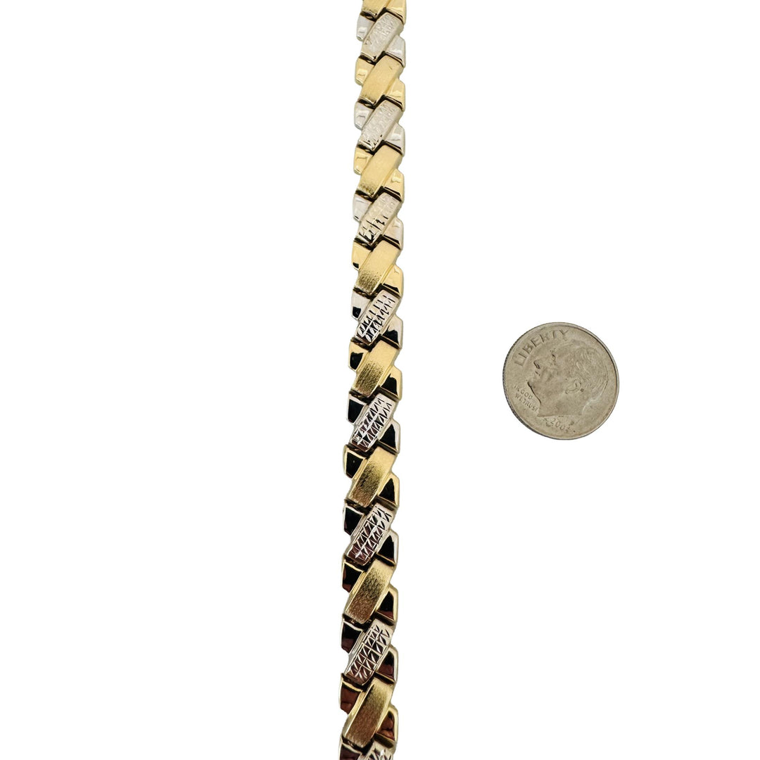 14k Yellow and White Gold 10.3g Ladies 9mm Fancy X Link Bracelet 7"