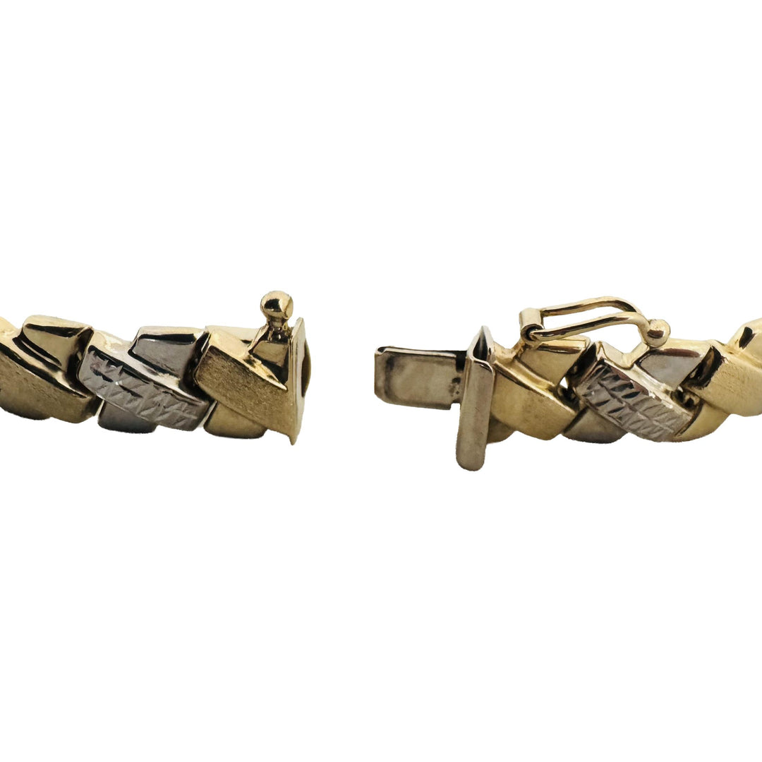 14k Yellow and White Gold 10.3g Ladies 9mm Fancy X Link Bracelet 7"