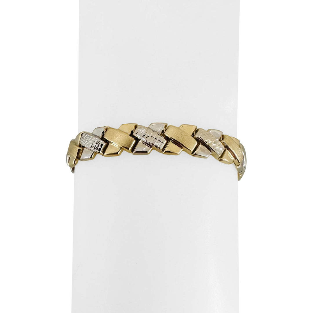 14k Yellow and White Gold 10.3g Ladies 9mm Fancy X Link Bracelet 7"