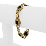 14k Yellow Gold and Onyx 17.8g Solid Curb Link Station Bracelet 7"