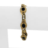 14k Yellow Gold and Onyx 17.8g Solid Curb Link Station Bracelet 7"
