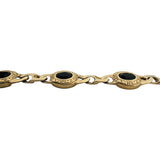 14k Yellow Gold and Onyx 17.8g Solid Curb Link Station Bracelet 7"