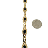 14k Yellow Gold and Onyx 17.8g Solid Curb Link Station Bracelet 7"