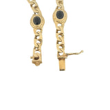 14k Yellow Gold and Onyx 17.8g Solid Curb Link Station Bracelet 7"