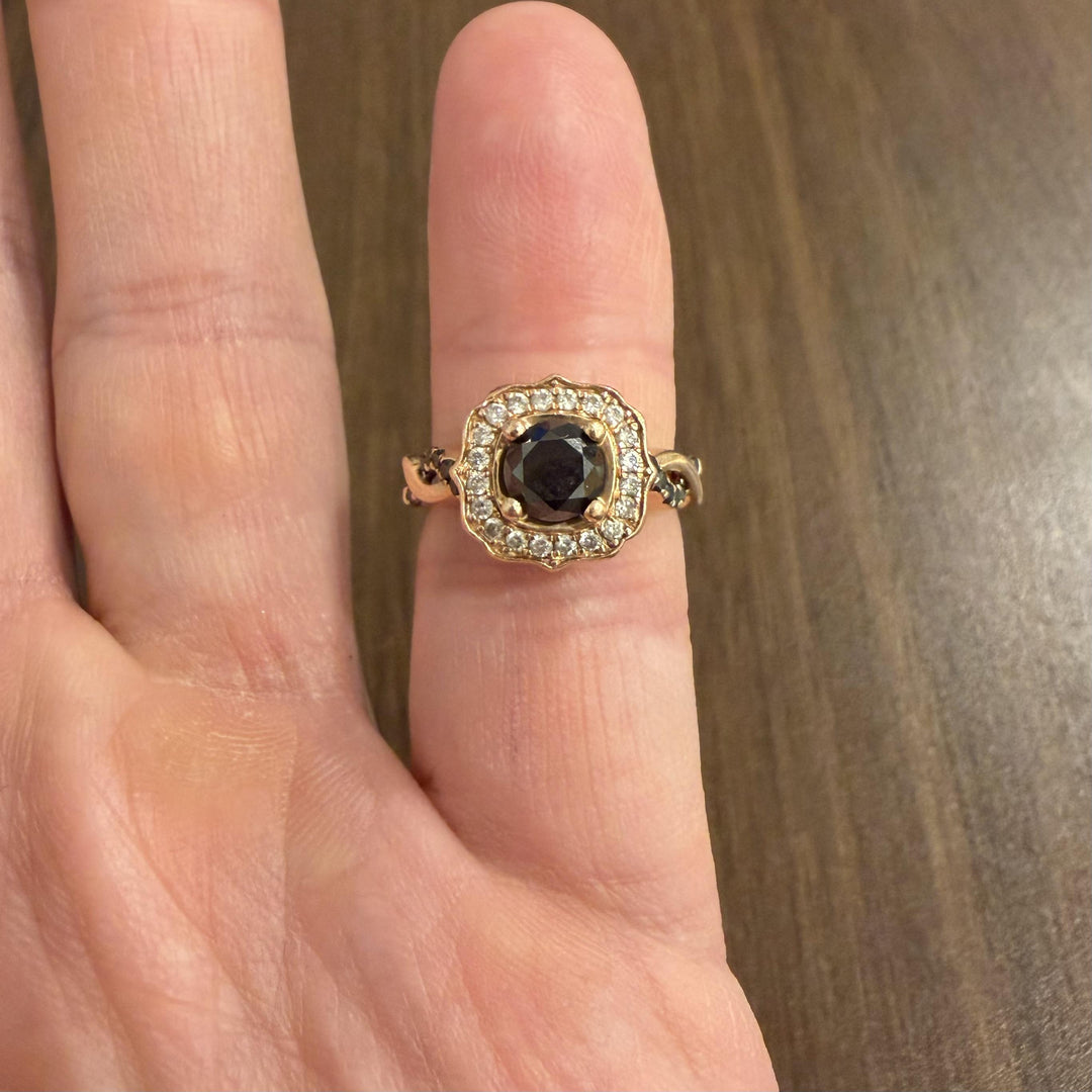 14k Rose Gold 1cttw Chocolate Black and White Diamond Ring Size 6