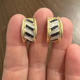 14k Yellow Gold Diamond and Sapphire Huggie Earrings