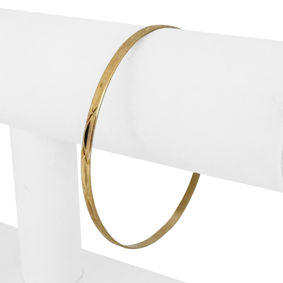 18k Yellow Gold 6.3g Solid Vintage 3mm Diamond Cut Bangle Bracelet Italy 8.5"