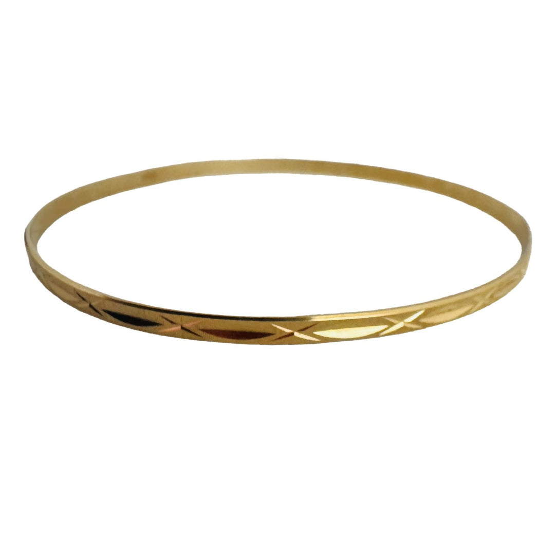 18k Yellow Gold 6.3g Solid Vintage 3mm Diamond Cut Bangle Bracelet Italy 8.5"