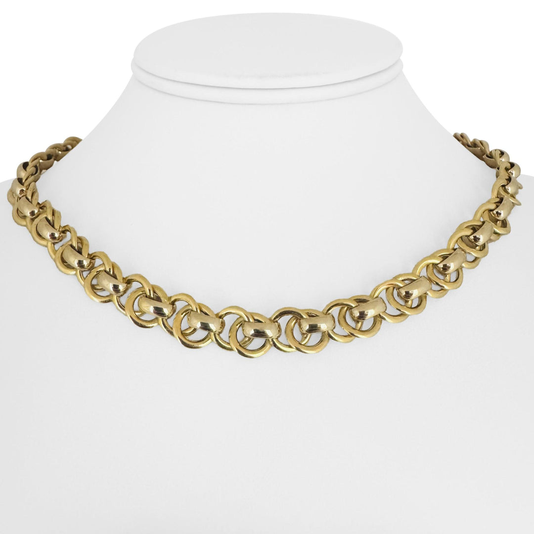 18k Yellow and White Gold 33.2g Ladies 10mm Fancy Link Necklace 17.5"