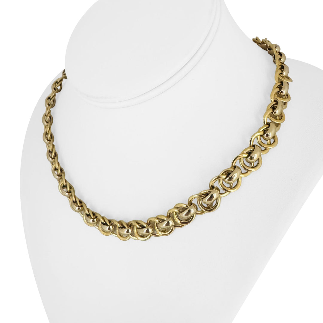 18k Yellow and White Gold 33.2g Ladies 10mm Fancy Link Necklace 17.5"