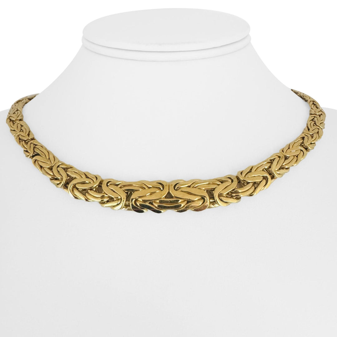 18k Yellow Gold 34.7g Ladies Thick Graduated Byzantine Link Necklace Italy 17"