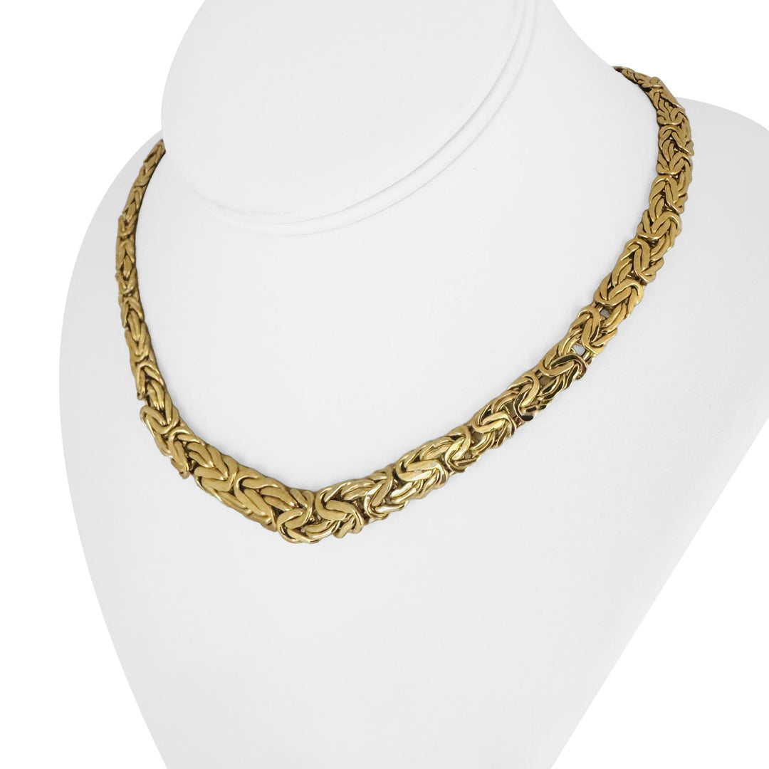 18k Yellow Gold 34.7g Ladies Thick Graduated Byzantine Link Necklace Italy 17"