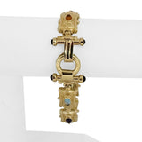 14k Yellow Gold 40.3g Multi Cabochon Gemstone Vintage Panel Link Bracelet 7.5"