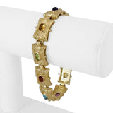 14k Yellow Gold 40.3g Multi Cabochon Gemstone Vintage Panel Link Bracelet 7.5"