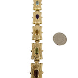 14k Yellow Gold 40.3g Multi Cabochon Gemstone Vintage Panel Link Bracelet 7.5"