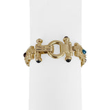 14k Yellow Gold 40.3g Multi Cabochon Gemstone Vintage Panel Link Bracelet 7.5"
