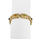14k Yellow Gold 40.3g Multi Cabochon Gemstone Vintage Panel Link Bracelet 7.5"