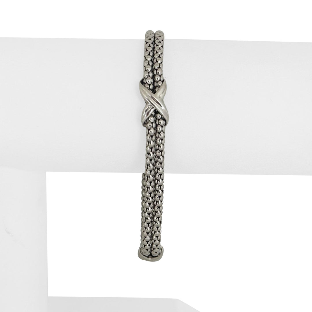 14k White Gold 13.7g Ladies Popcorn Link X Station Bracelet Italy 7"