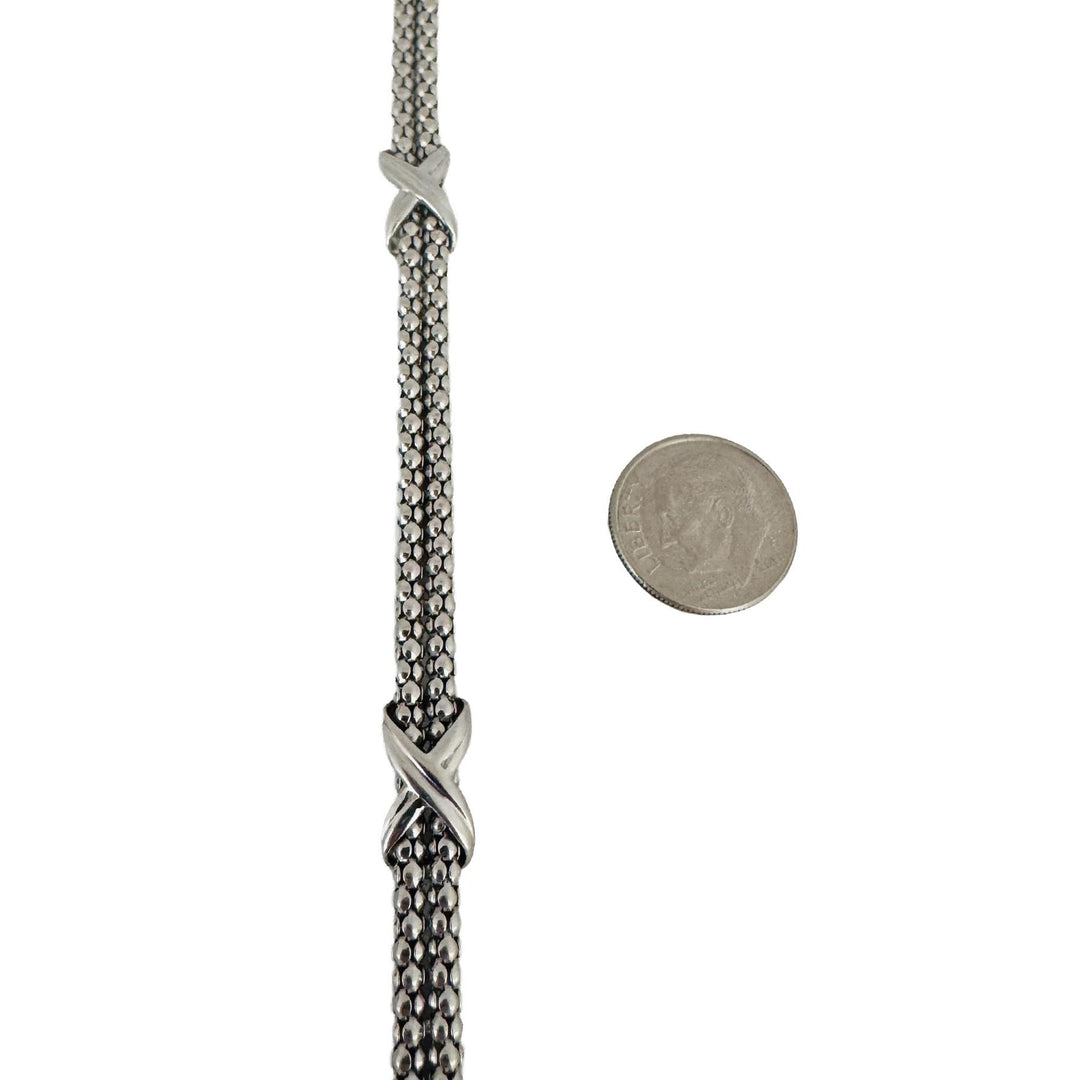 14k White Gold 13.7g Ladies Popcorn Link X Station Bracelet Italy 7"