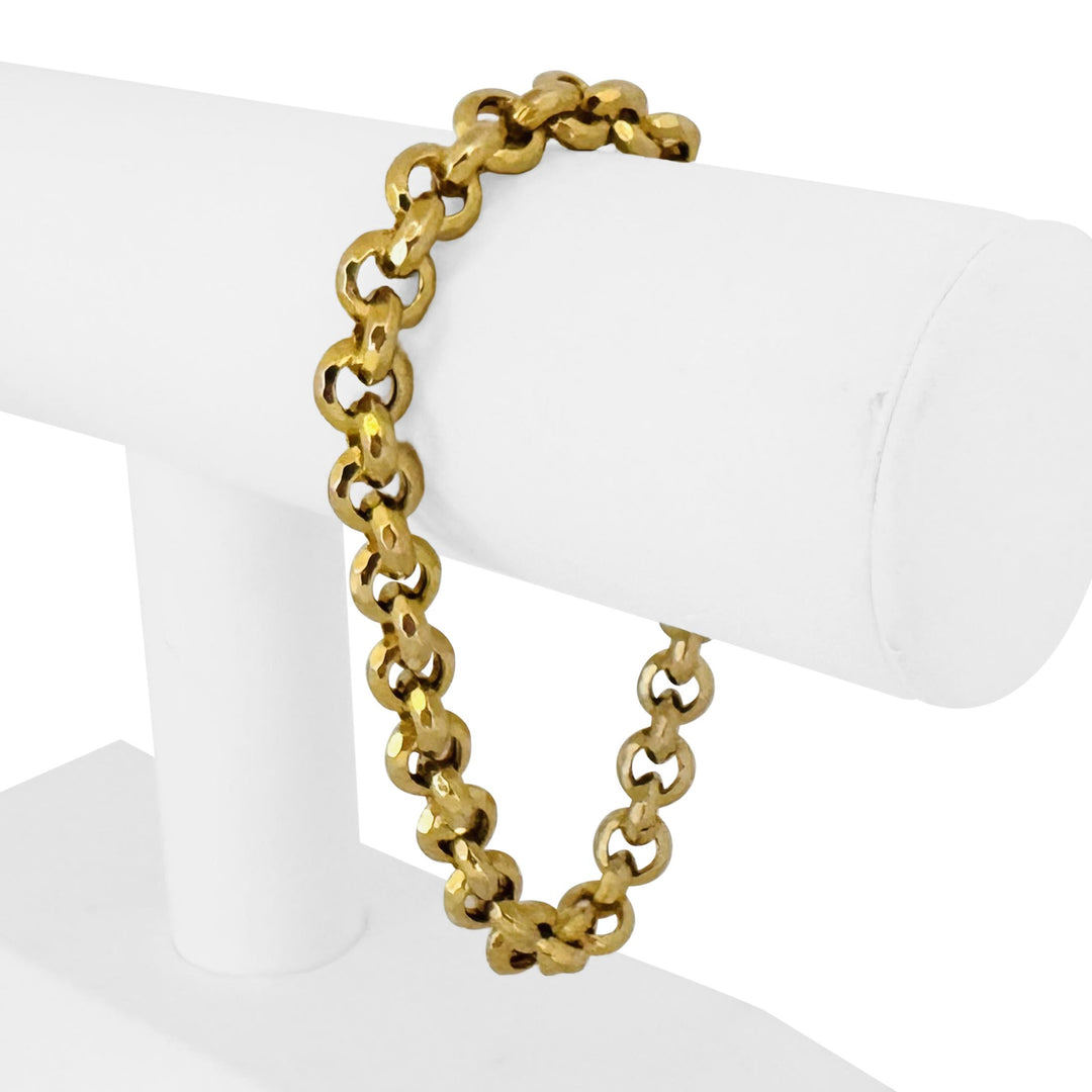 14k Yellow Gold 14.2g Ladies Faceted 8.5mm Rolo Link Bracelet Italy 8.25"