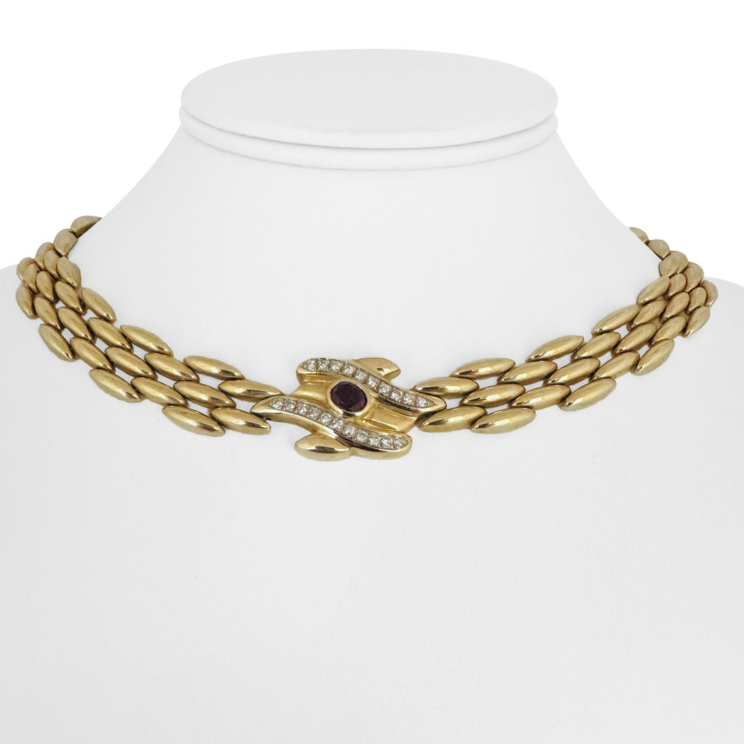 14k Yellow Gold 44.6g Ruby and Diamond Panther Link Necklace Italy 16"