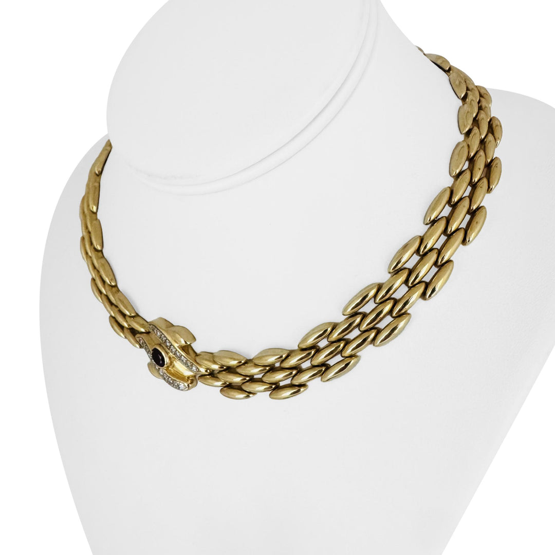 14k Yellow Gold 44.6g Ruby and Diamond Panther Link Necklace Italy 16"
