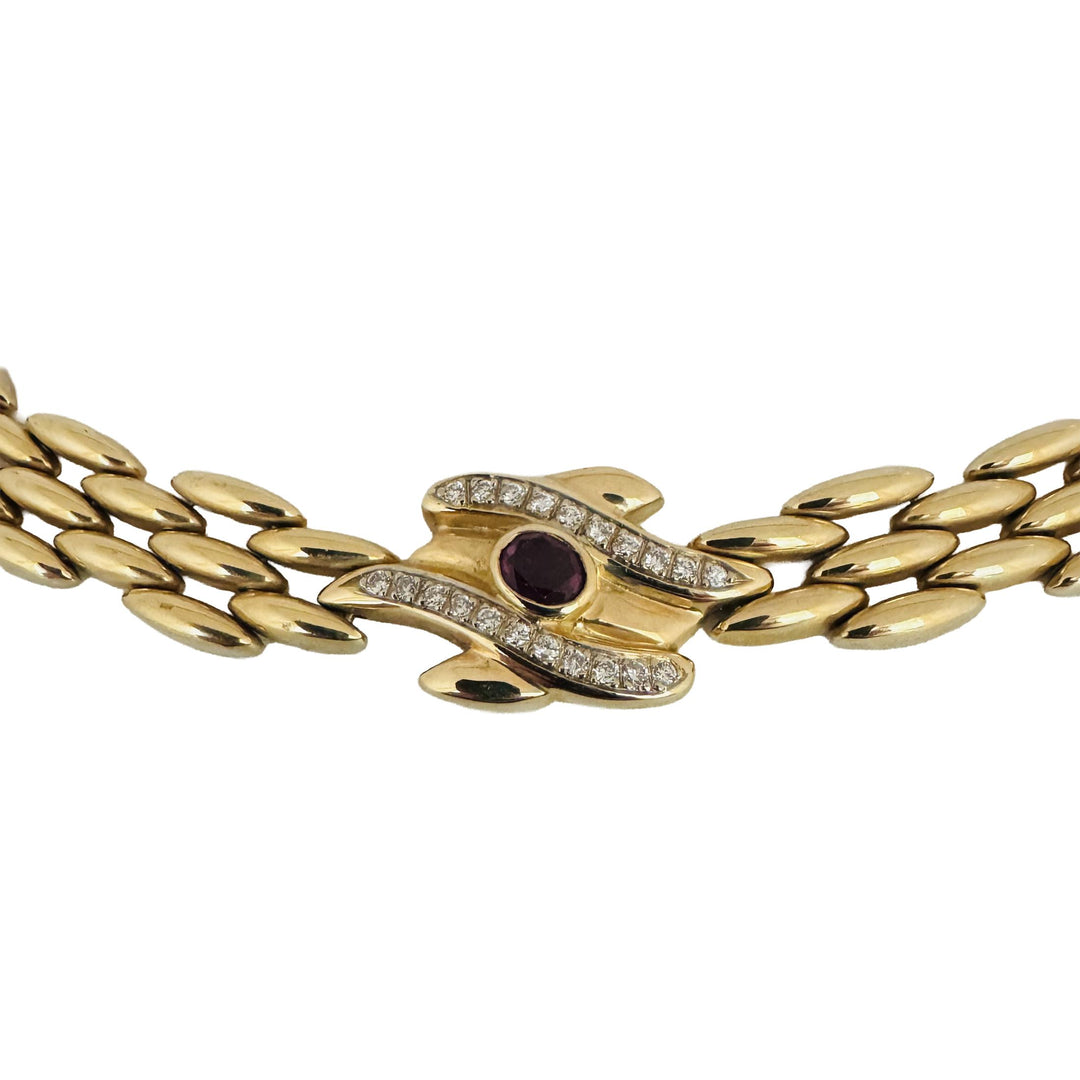 14k Yellow Gold 44.6g Ruby and Diamond Panther Link Necklace Italy 16"