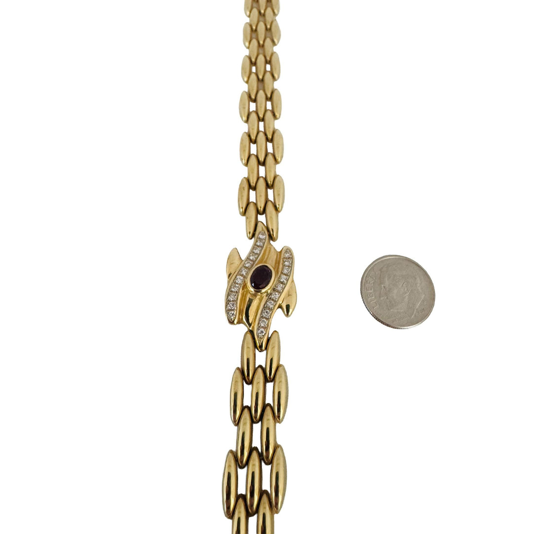 14k Yellow Gold 44.6g Ruby and Diamond Panther Link Necklace Italy 16"