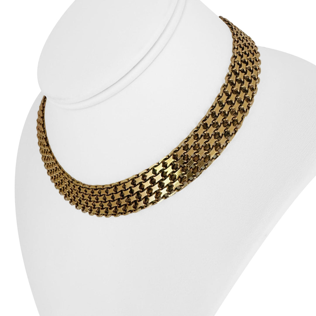14k Yellow Gold 43.7g Solid Vintage Bismark Link 13mm Collar Necklace 15.5"