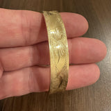 14k Yellow Gold 15g Vintage 10.5mm Concave Floral Bangle Bracelet 7"