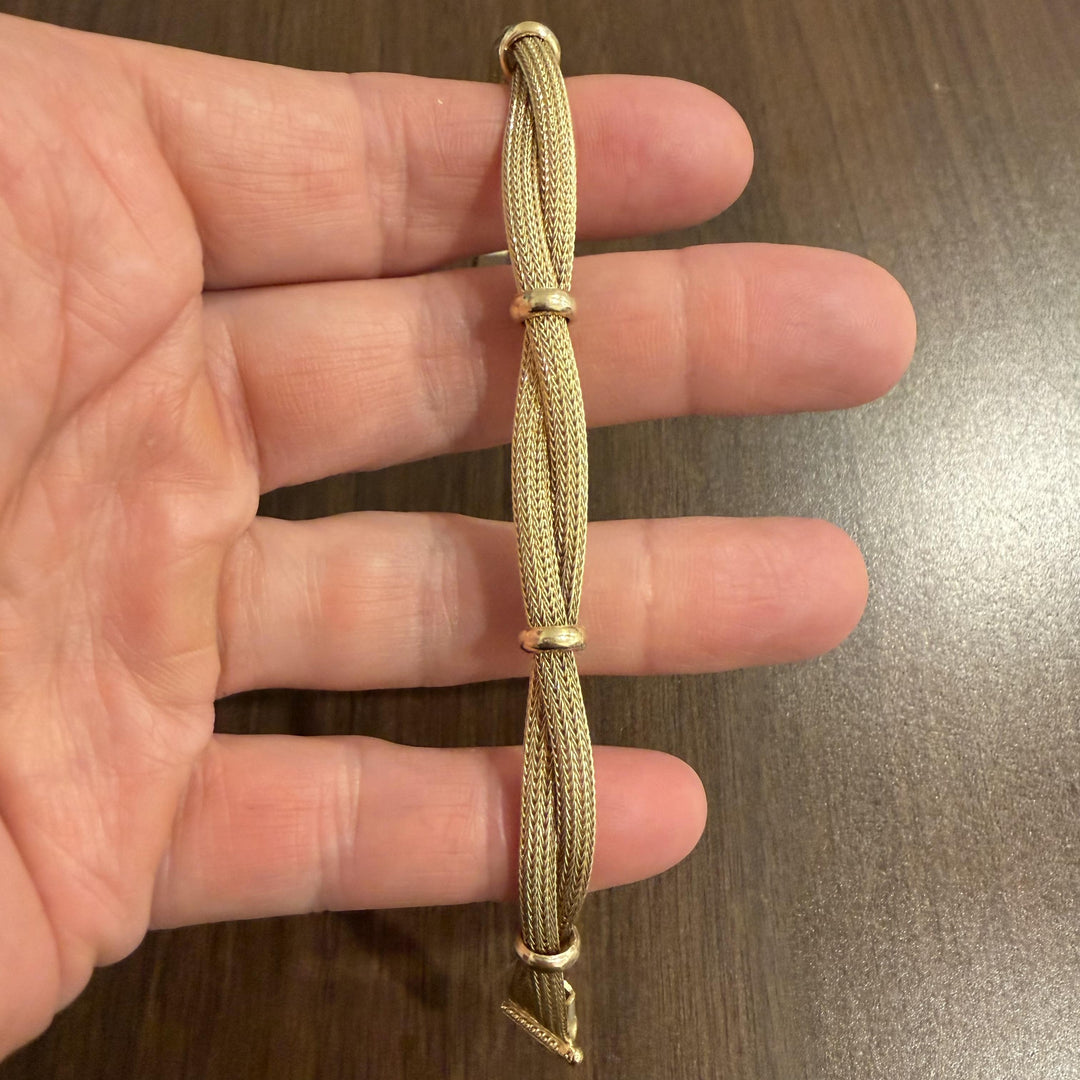 14k Yellow Gold 16.8g Soft Braided Mesh Link Station Bracelet Italy 7.25"