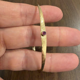 14k Yellow Gold and Bezel Set Ruby Flex Hammered Bangle Bracelet 7.25"