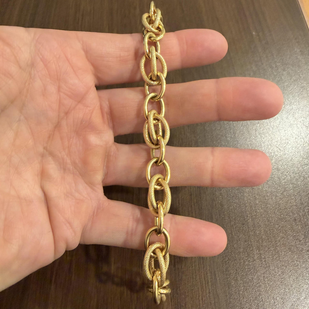18k Yellow Gold 16.6g Vintage Ladies 10mm Fancy Link Bracelet Italy 8.5"