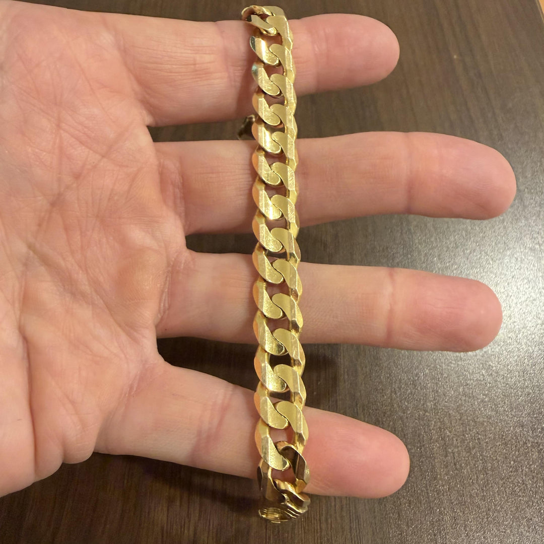 14k Yellow Gold 41g Solid Men's 10.5mm Curb Link Bracelet Italy 8.25"