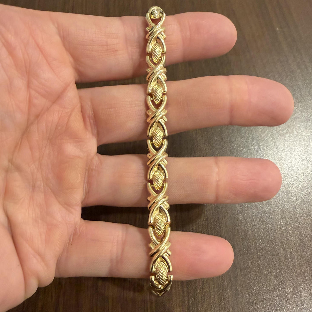 14k Yellow Gold 8.6g Hollow Ladies 8mm Fancy XO Link Bracelet Italy 8"