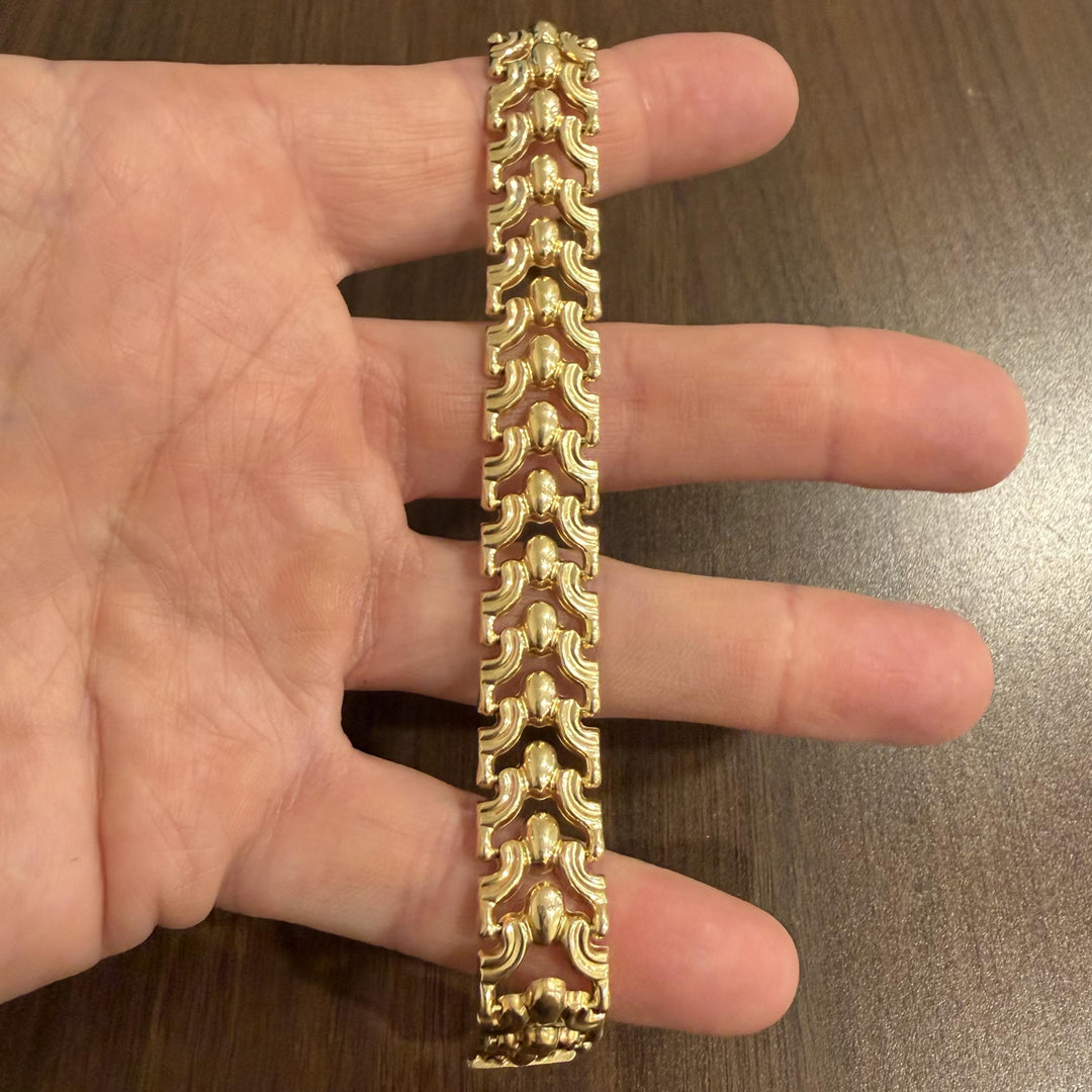 14k Yellow Gold 14.5g Vintage Milor 14mm Fancy Link Bracelet Italy 7.75"
