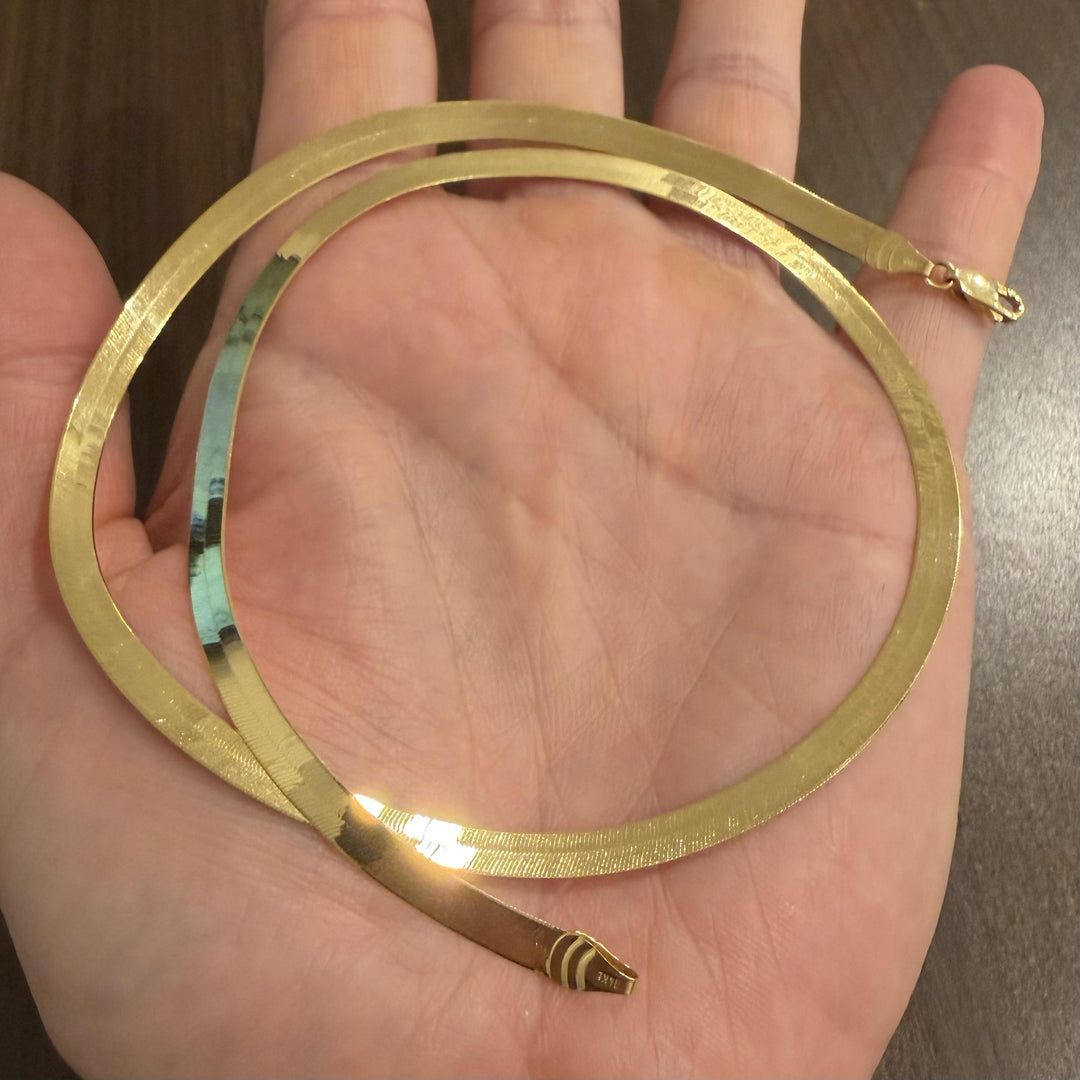 14k Yellow Gold 9g Milor Flat Silky 5mm Herringbone Link Necklace Italy 20"