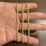 14k Yellow Gold 7g Hollow Diamond Cut 3mm Rope Chain Necklace 30"